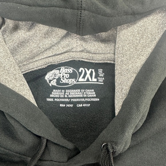 Bass Pro Shops Hoodie Black Pullover Fleece Lined Sweatshirt Men's 2XL NWT - Picture 4 of 6